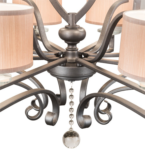 Meyda Lighting Croix 40" 12-Light Blackened Pewter Chandelier With Beige Iridescent Champagne Fabric Shade