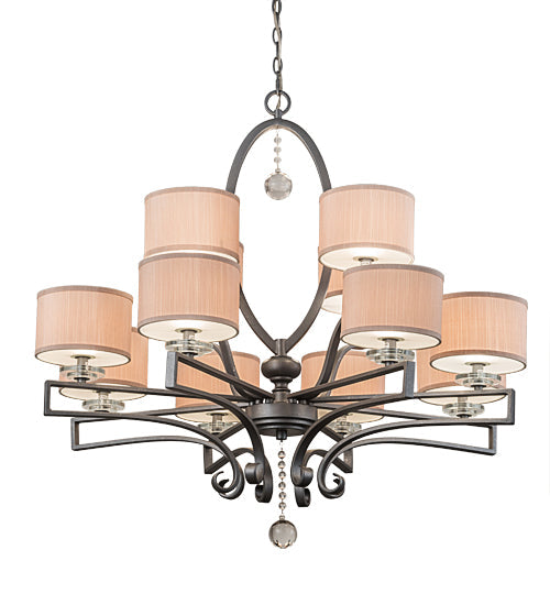 Meyda Lighting Croix 40" 12-Light Blackened Pewter Chandelier With Beige Iridescent Champagne Fabric Shade
