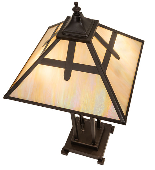 Meyda Lighting Cross Mission 24" 2-Light Mahogany Bronze Table Lamp With Beige Iridescent Shade Glass