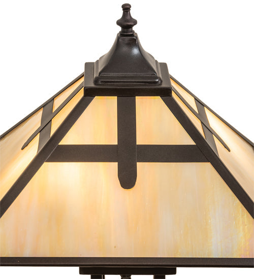 Meyda Lighting Cross Mission 24" 2-Light Mahogany Bronze Table Lamp With Beige Iridescent Shade Glass