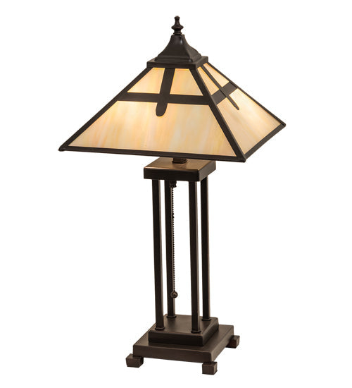 Meyda Lighting Cross Mission 24" 2-Light Mahogany Bronze Table Lamp With Beige Iridescent Shade Glass