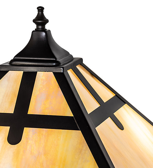 Meyda Lighting Cross Mission 26" 2-Light Craftsman Brown Table Lamp With Beige Iridescent Shade Glass