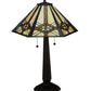 Meyda Lighting Crosshairs Mission 26" 2-Light French Bronze Table Lamp With Honey Beige & Grass Green Shade Glass