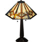 Meyda Lighting Crosshairs Mission 26" 2-Light French Bronze Table Lamp With Honey Beige & Grass Green Shade Glass