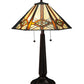 Meyda Lighting Crosshairs Mission 26" 2-Light French Bronze Table Lamp With Honey Beige & Grass Green Shade Glass