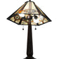 Meyda Lighting Crosshairs Mission 26" 2-Light French Bronze Table Lamp With Honey Beige & Grass Green Shade Glass