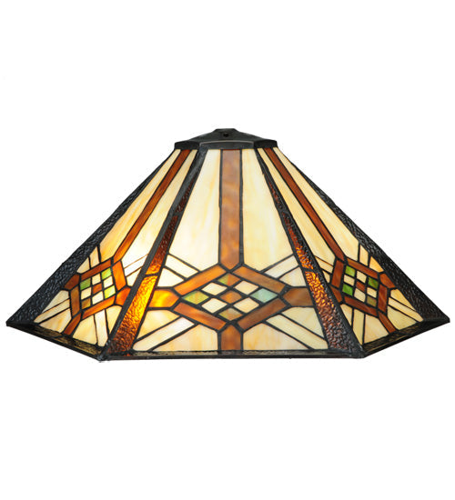 Meyda Lighting Crosshairs Mission 26" 2-Light French Bronze Table Lamp With Honey Beige & Grass Green Shade Glass