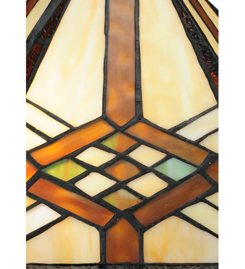 Meyda Lighting Crosshairs Mission 26" 2-Light French Bronze Table Lamp With Honey Beige & Grass Green Shade Glass