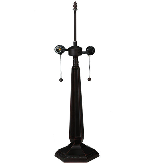 Meyda Lighting Crosshairs Mission 26" 2-Light French Bronze Table Lamp With Honey Beige & Grass Green Shade Glass