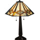 Meyda Lighting Crosshairs Mission 26" 2-Light French Bronze Table Lamp With Honey Beige & Grass Green Shade Glass