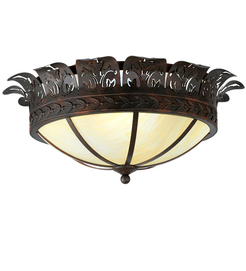 Meyda Lighting Crowne 24" 4-Light Cajun Spice Flush Mount Light With Botticino Idalight Shade