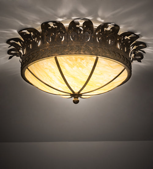 Meyda Lighting Crowne 28" 4-Light Cajun Spice Flush Mount Light With Botticino Idalight Shade Glass