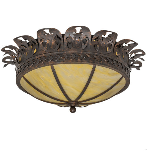 Meyda Lighting Crowne 28" 4-Light Cajun Spice Flush Mount Light With Botticino Idalight Shade Glass