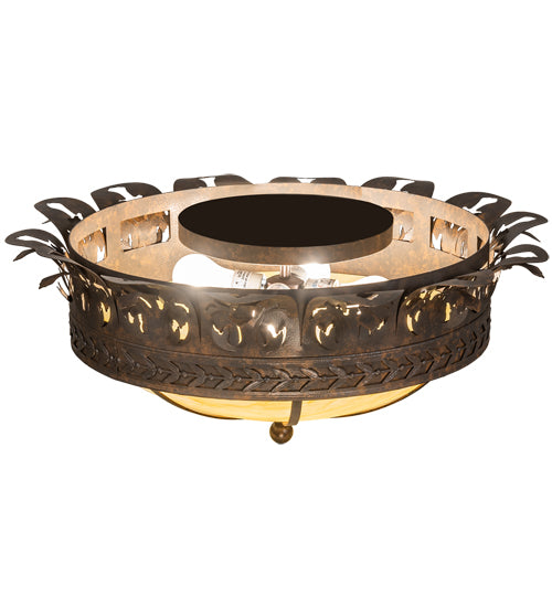 Meyda Lighting Crowne 28" 4-Light Cajun Spice Flush Mount Light With Botticino Idalight Shade Glass