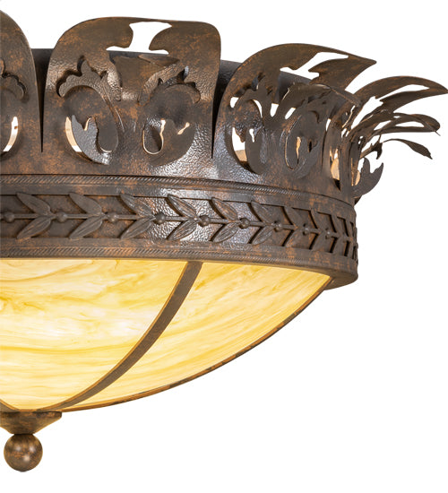 Meyda Lighting Crowne 28" 4-Light Cajun Spice Flush Mount Light With Botticino Idalight Shade Glass
