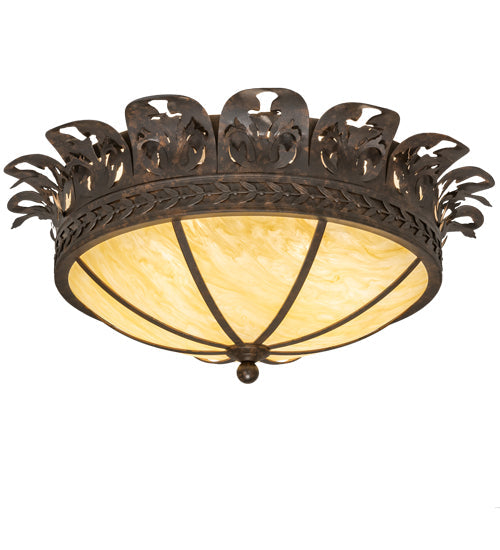 Meyda Lighting Crowne 28" 4-Light Cajun Spice Flush Mount Light With Botticino Idalight Shade Glass