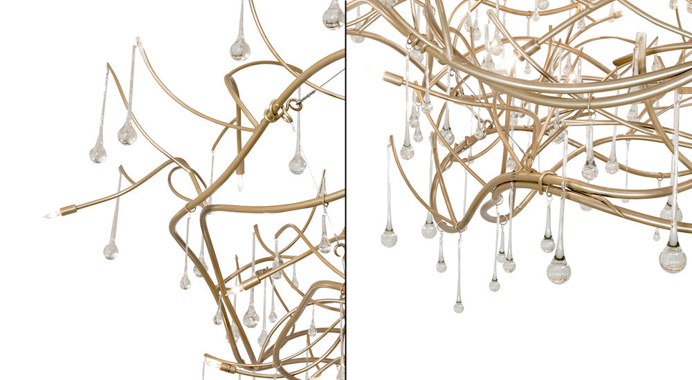 Meyda Lighting Crystal Tear Drop 96" 32-Light Champagne Metallic Chandelier With Crystal Shade Glass