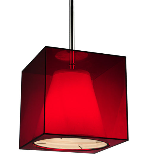 Meyda Lighting Cube 11" Chrome Mini Pendant Light With Ruby Shade Glass