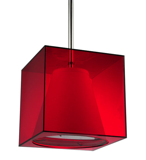 Meyda Lighting Cube 11" Chrome Mini Pendant Light With Ruby Shade Glass