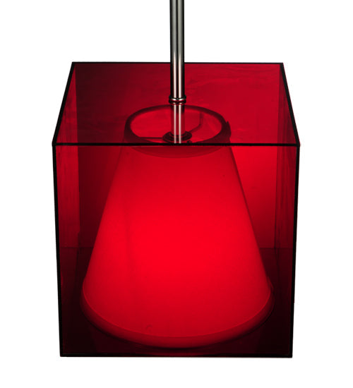 Meyda Lighting Cube 11" Chrome Mini Pendant Light With Ruby Shade Glass