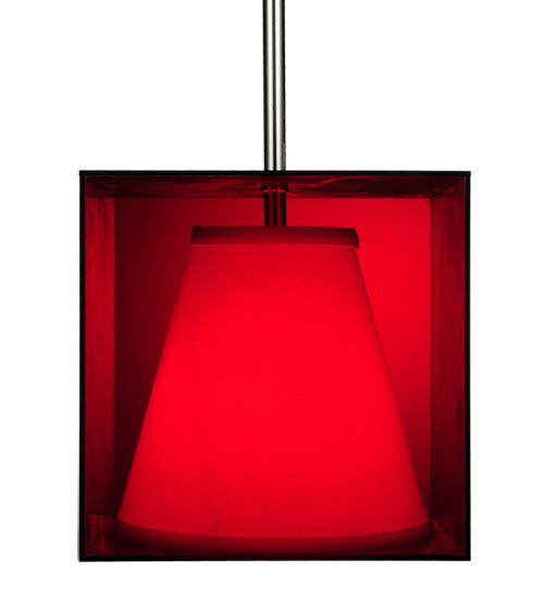 Meyda Lighting Cube 11" Chrome Mini Pendant Light With Ruby Shade Glass