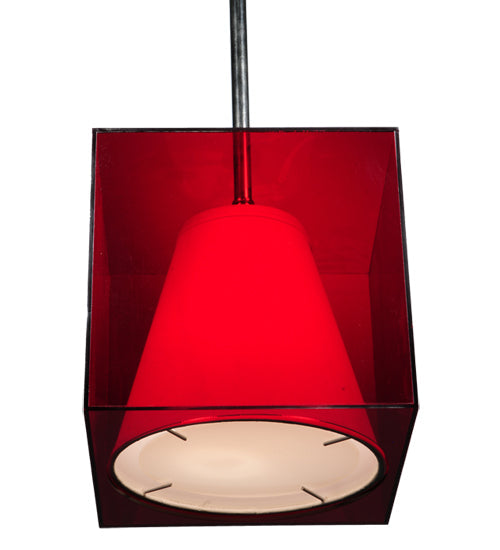 Meyda Lighting Cube 11" Chrome Mini Pendant Light With Ruby Shade Glass