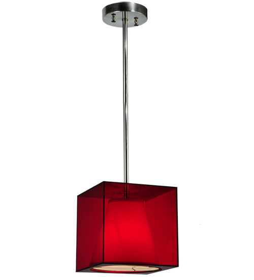 Meyda Lighting Cube 11" Chrome Mini Pendant Light With Ruby Shade Glass