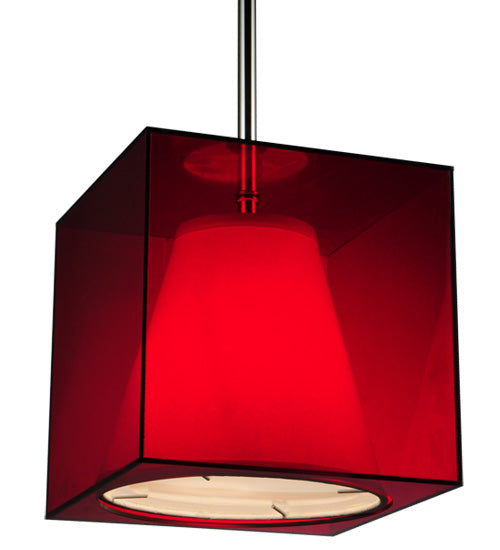 Meyda Lighting Cube 11" Chrome Mini Pendant Light With Ruby Shade Glass