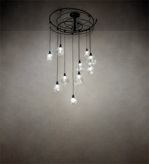 Meyda Lighting Cyclone 55" 10-Light Solar Black Cascading Pendant Light With Clear Shade Glass