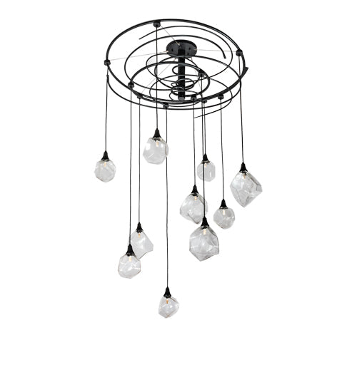 Meyda Lighting Cyclone 55" 10-Light Solar Black Cascading Pendant Light With Clear Shade Glass