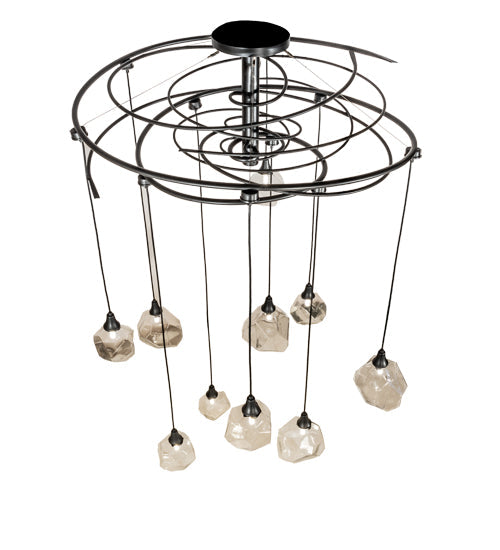 Meyda Lighting Cyclone 55" 10-Light Solar Black Cascading Pendant Light With Clear Shade Glass
