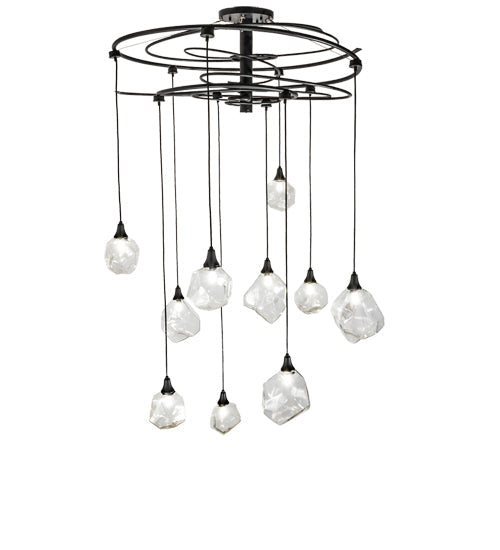 Meyda Lighting Cyclone 55" 10-Light Solar Black Cascading Pendant Light With Clear Shade Glass