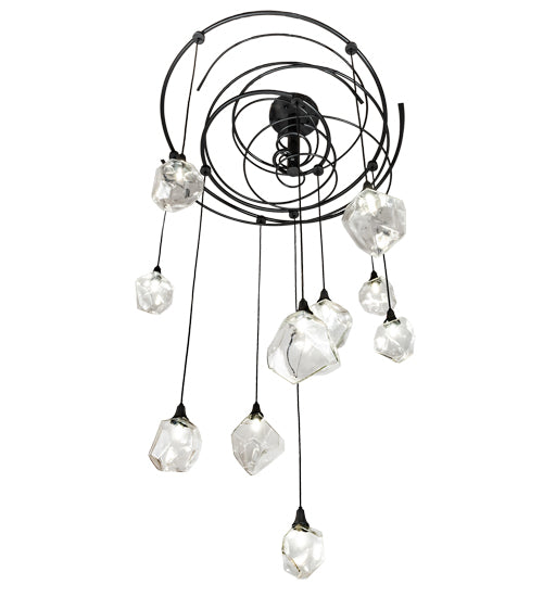 Meyda Lighting Cyclone 55" 10-Light Solar Black Cascading Pendant Light With Clear Shade Glass