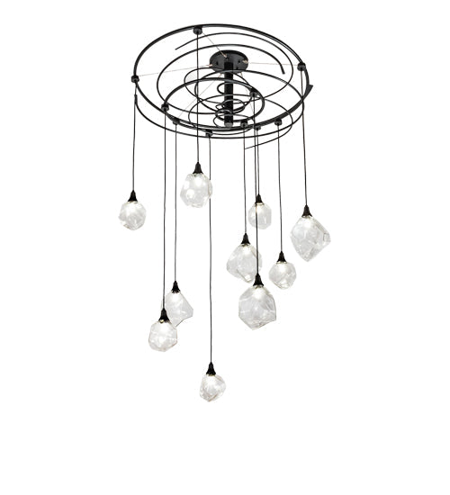 Meyda Lighting Cyclone 55" 10-Light Solar Black Cascading Pendant Light With Clear Shade Glass