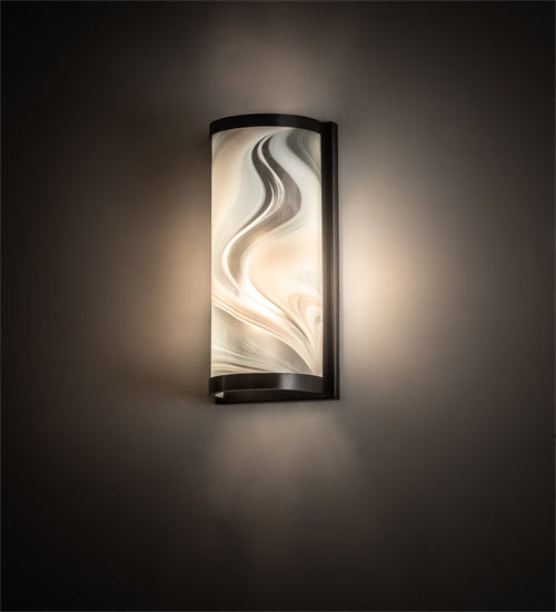 Meyda Lighting Cylinder 6" Craftsman Brown Blanco Swirl Wall Sconce With White Fused Shade Glass