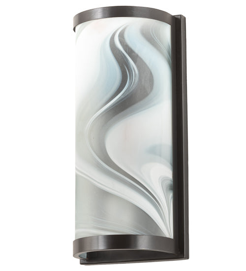 Meyda Lighting Cylinder 6" Craftsman Brown Blanco Swirl Wall Sconce With White Fused Shade Glass