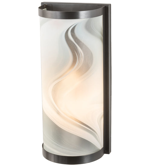 Meyda Lighting Cylinder 6" Craftsman Brown Blanco Swirl Wall Sconce With White Fused Shade Glass