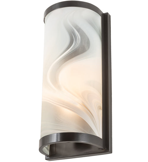 Meyda Lighting Cylinder 6" Craftsman Brown Blanco Swirl Wall Sconce With White Fused Shade Glass