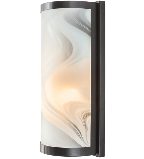 Meyda Lighting Cylinder 6" Craftsman Brown Blanco Swirl Wall Sconce With White Fused Shade Glass