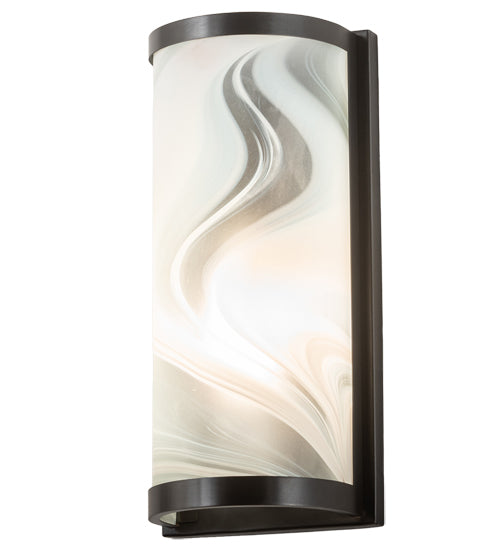 Meyda Lighting Cylinder 6" Craftsman Brown Blanco Swirl Wall Sconce With White Fused Shade Glass