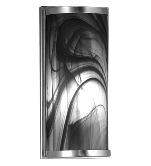 Meyda Lighting Cylinder 6" Nickel Noir Swirl Wall Sconce With Black & Gray Fused Shade Glass