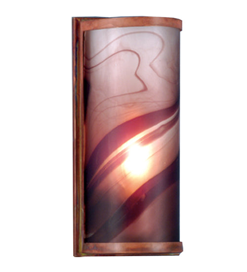 Meyda Lighting Cylinder 6" Vintage Copper Chambord Swirl Wall Sconce With Violet Fused Shade Glass