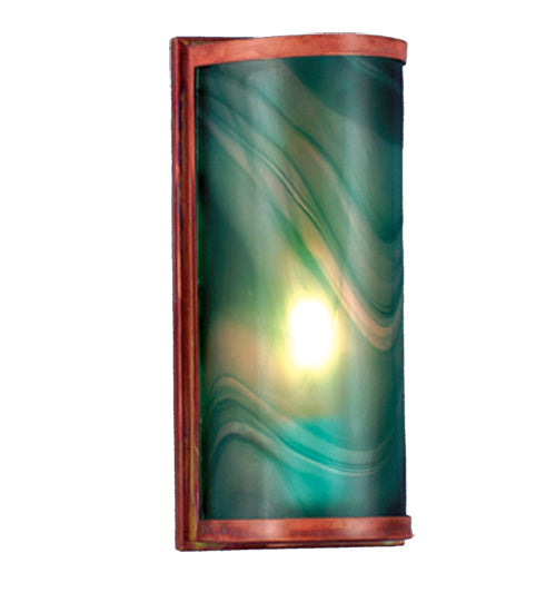 Meyda Lighting Cylinder 6" Vintage Copper Mente Swirl Wall Sconce With Green Fused Shade Glass