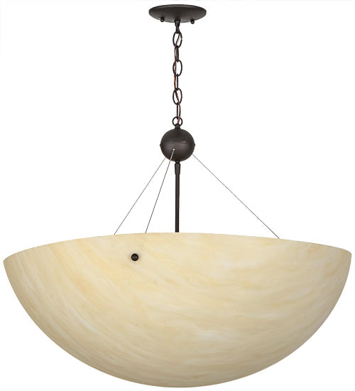 Meyda Lighting Cypola 30" 3-Light LED Oil Rubbed Bronze Inverted Pendant Light With Beige Sahara Taupe Shade Glass