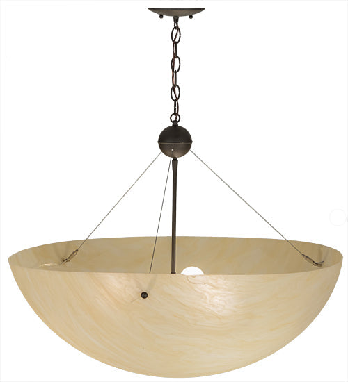 Meyda Lighting Cypola 30" 3-Light LED Oil Rubbed Bronze Inverted Pendant Light With Beige Sahara Taupe Shade Glass
