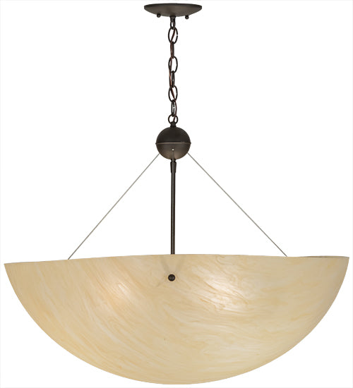 Meyda Lighting Cypola 30" 3-Light LED Oil Rubbed Bronze Inverted Pendant Light With Beige Sahara Taupe Shade Glass