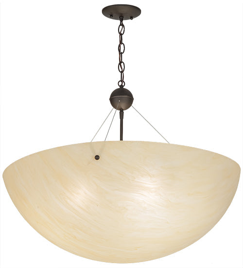 Meyda Lighting Cypola 30" 3-Light LED Oil Rubbed Bronze Inverted Pendant Light With Beige Sahara Taupe Shade Glass