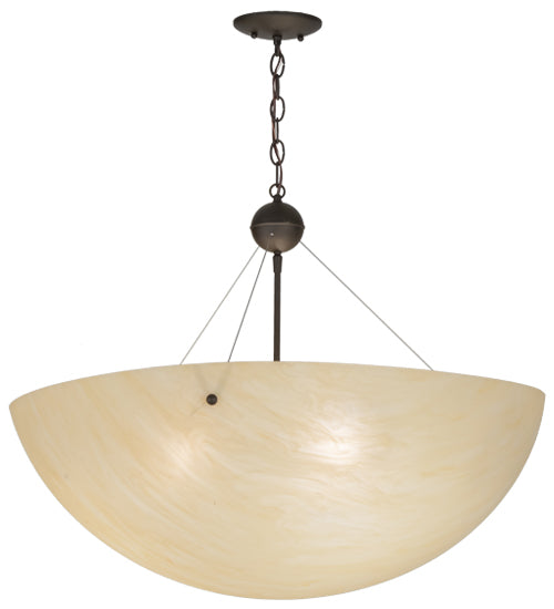 Meyda Lighting Cypola 30" 3-Light LED Oil Rubbed Bronze Inverted Pendant Light With Beige Sahara Taupe Shade Glass