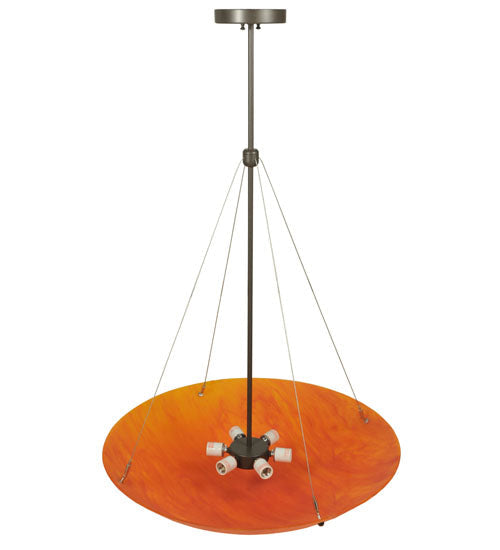 Meyda Lighting Cypola 30" 6-Light Timeless Bronze Sterling Flame Inverted Pendant Light With Rubyrock Idalight Shade