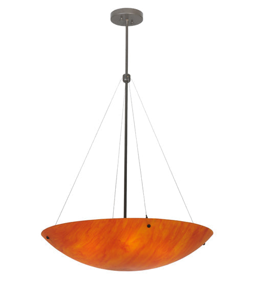 Meyda Lighting Cypola 30" 6-Light Timeless Bronze Sterling Flame Inverted Pendant Light With Rubyrock Idalight Shade